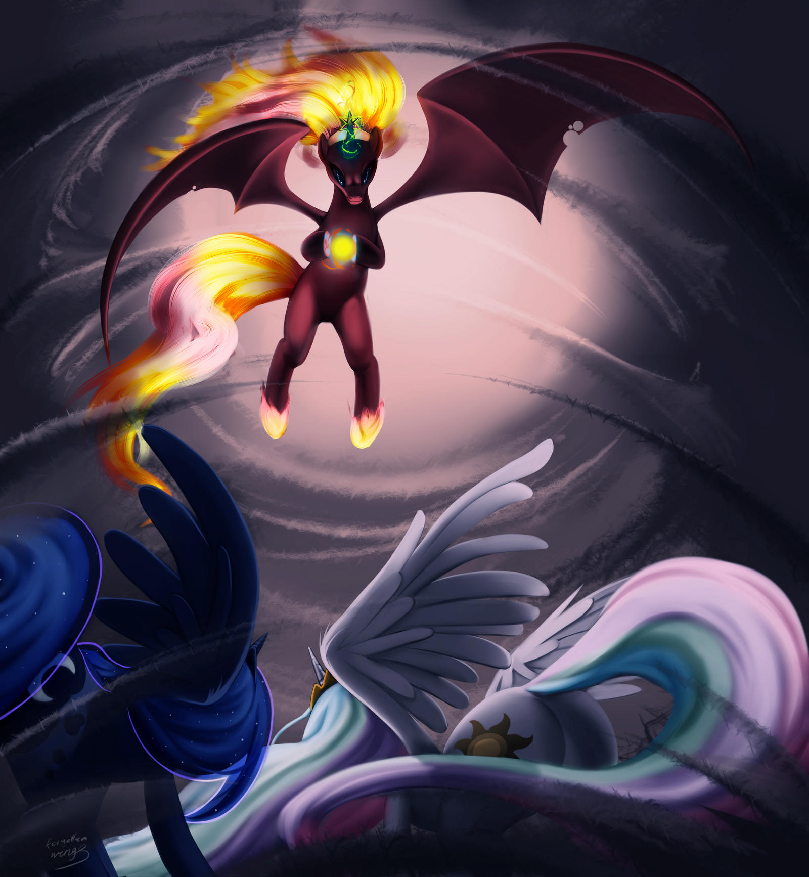 Celestia and Luna versus Sunset shimmer