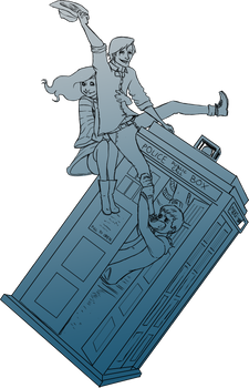 The Doctor riding the TARDIS