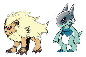 Rookie Leomon and Shark Dragon Rookie Digimon