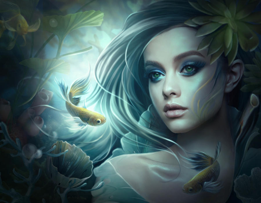 Girl and fishes by ElenaDudina