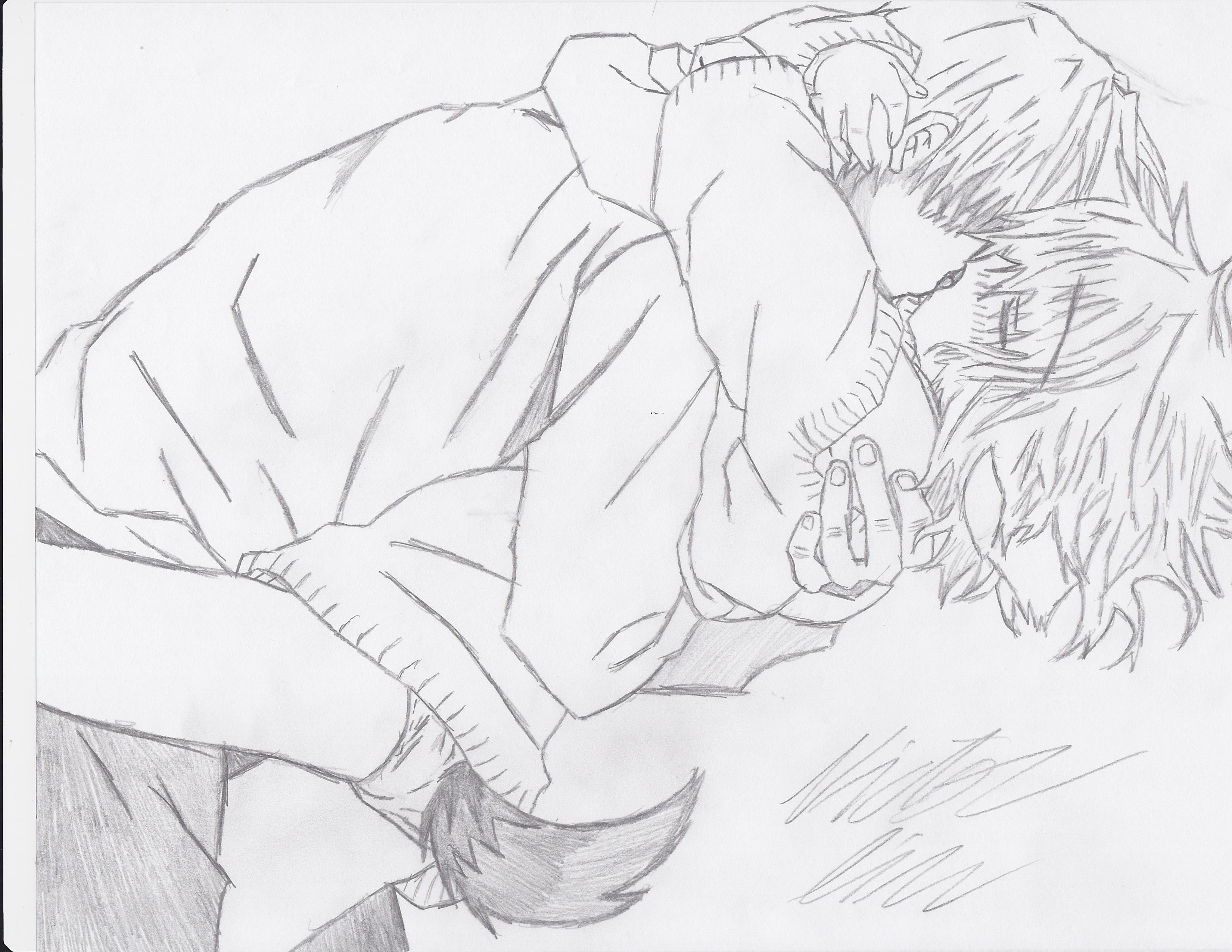 Anime drawing of a kissing couple