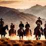 Western Cowboy, Several Men Riding Horses, Mountai