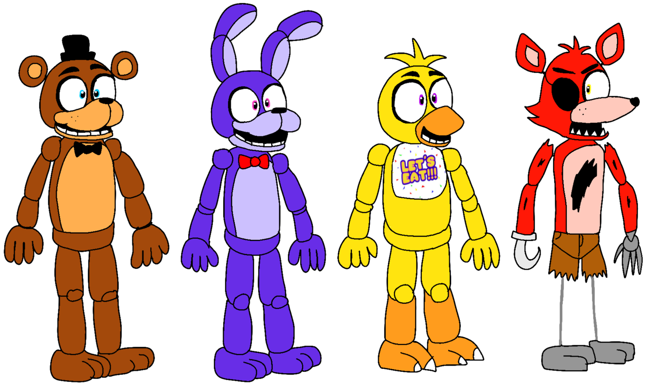 freddy fazbear, chica, foxy, and bonnie (five nights at freddy's