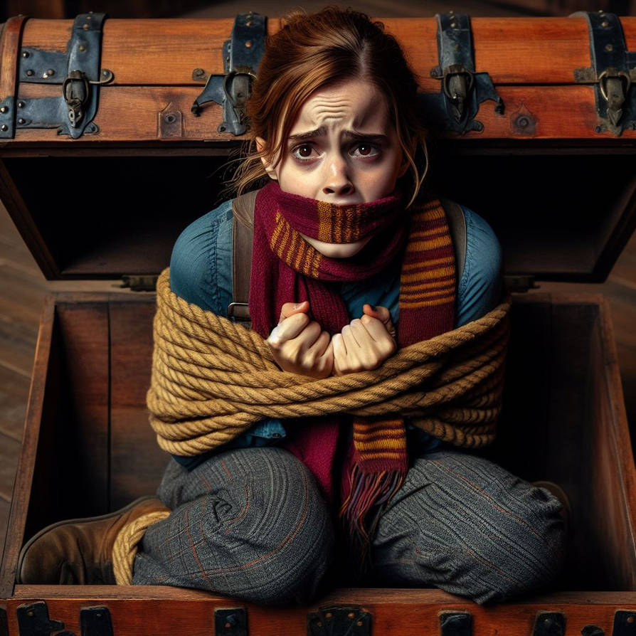 Hermione tied and gagged inside a box by Der Antagonist on DeviantArt