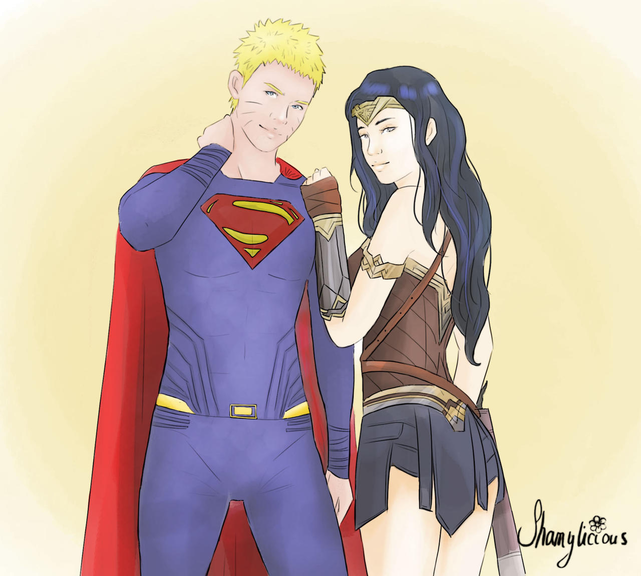 naruhina superman wonderwoman crossover by shamylicious