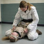 Female inmate being forcibly strapped restraint