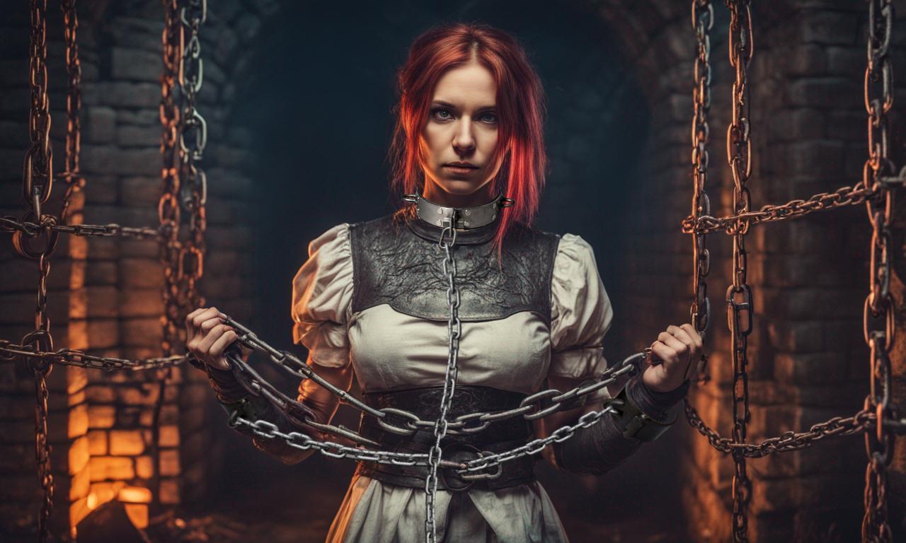 Woman Prisoner In Iron Chains In Medieval Dungeon by cardimart on ...