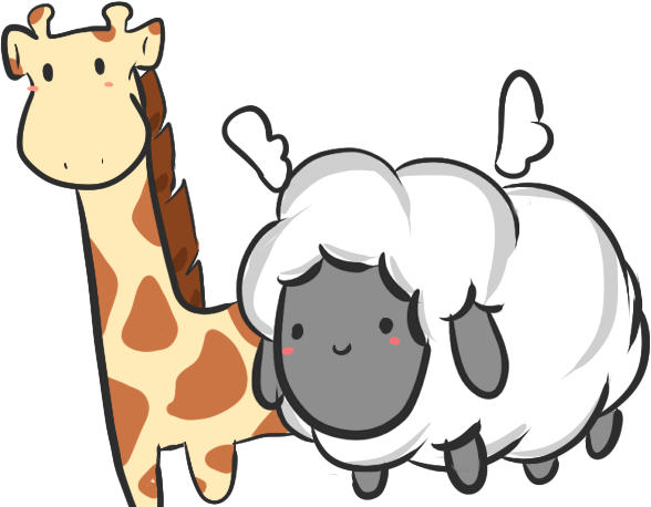 Kawaii jiraffe and sheep