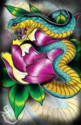 Snake peony tattoo