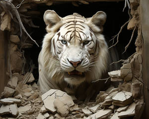 Zelgiust Trompe Loeil Lion Roaring Through Broken