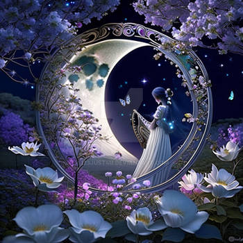 Lunar Serenade Amidst Blossoms