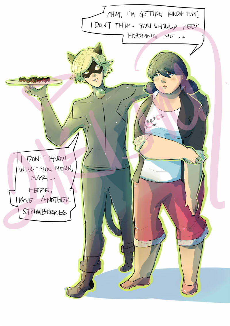 COMM Chat Noir feeding Marinette (1) 