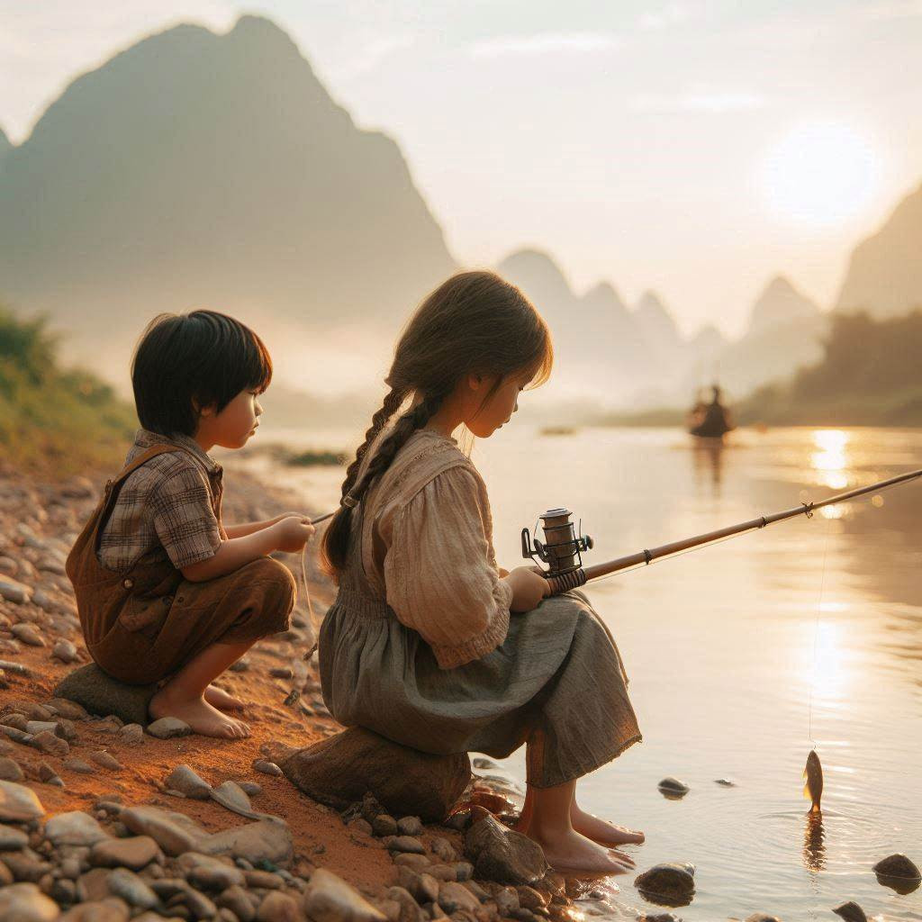 Happy morning fishing from bank