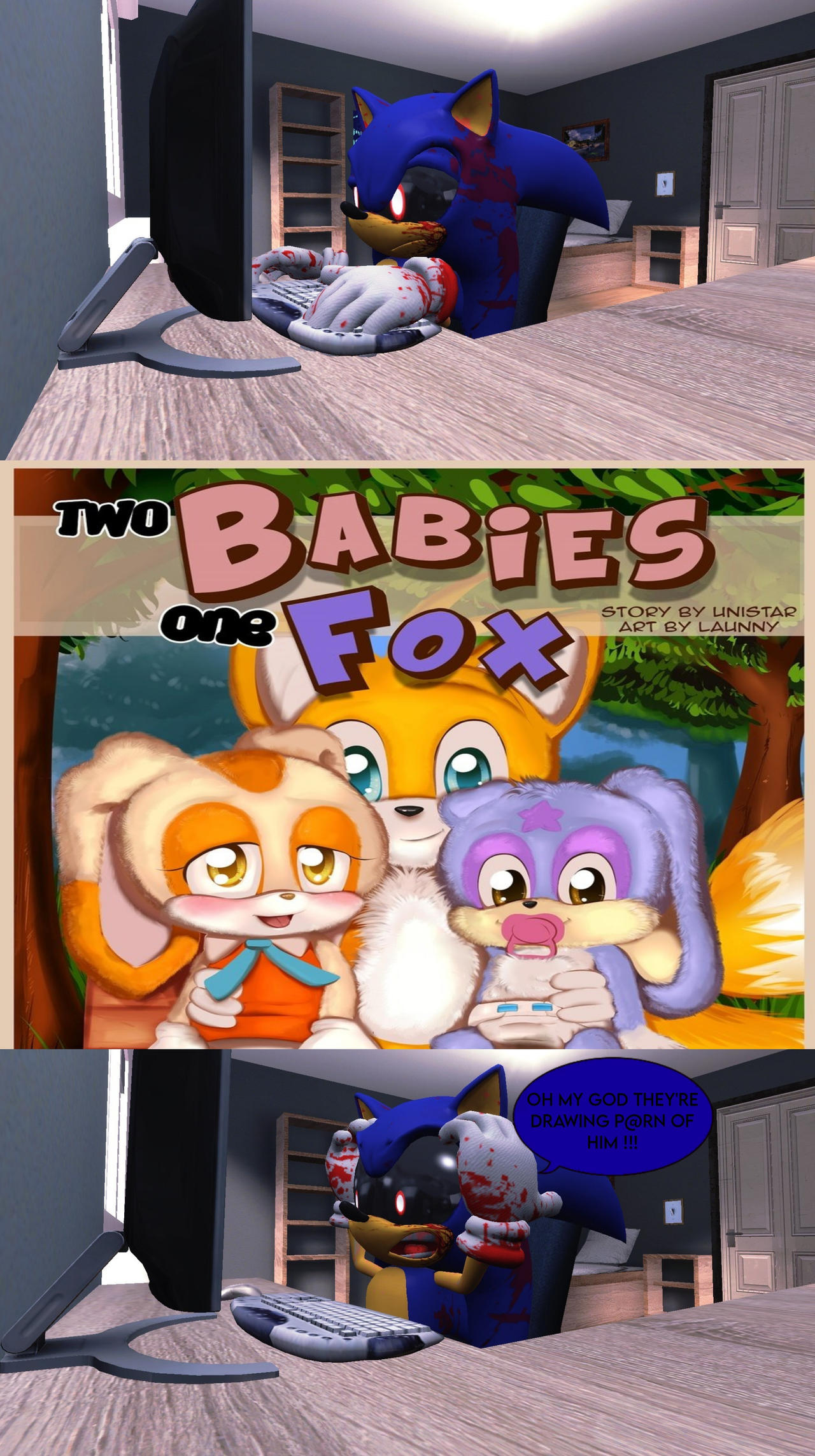 Sonic.Exe shocked about two babies one fox by Ry13008 on DeviantArt