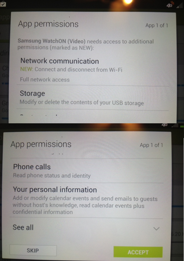 Samsung Permissions