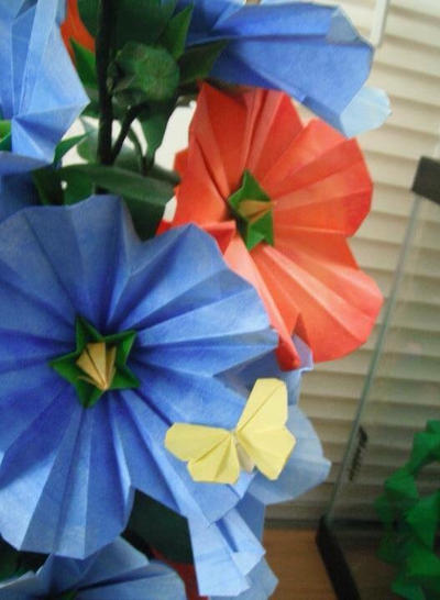 Origami hollyhocks with butterflies 