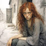 red-haired girl 2 in the style of Alan Lee