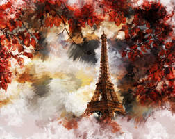 Eiffel Tower with autumn colors in Paris, France