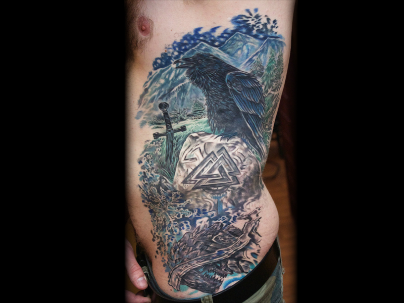 Nordic Raven Rib Tattoo done by Sean Ambrose at Ar