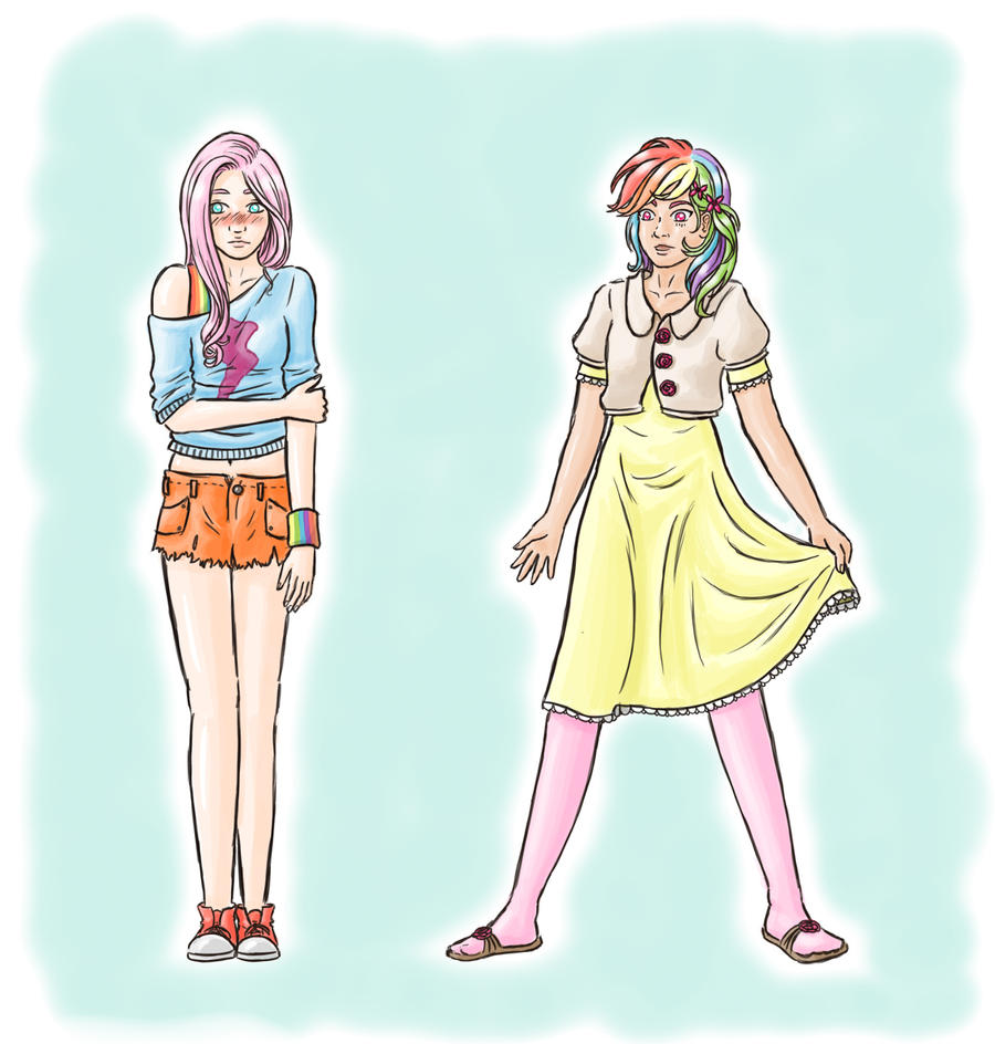 switched clothes - Fluttershy and Rainbow Dash