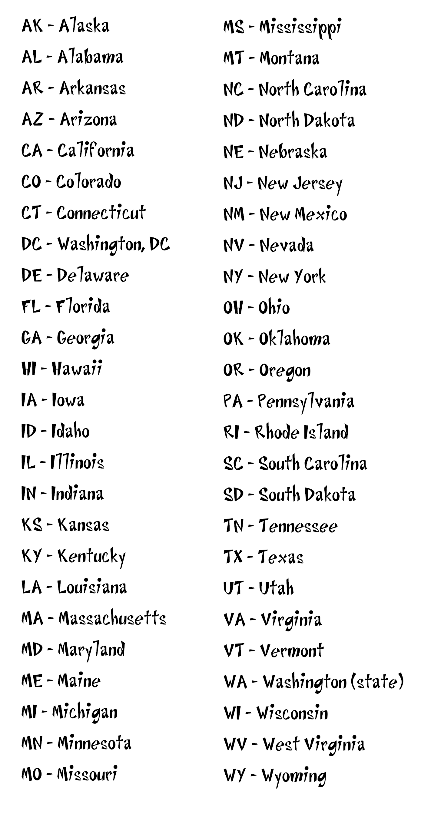 50 States In Alphabet Order by KrazeeKartoonz on DeviantArt