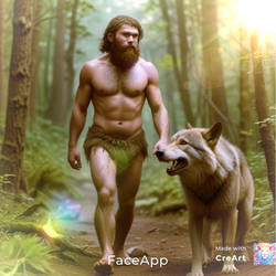 Stone age man with wolf