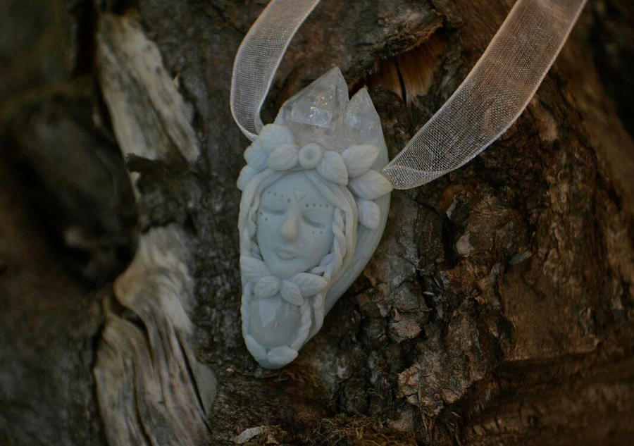 Winter goddess - polymer clay pendant