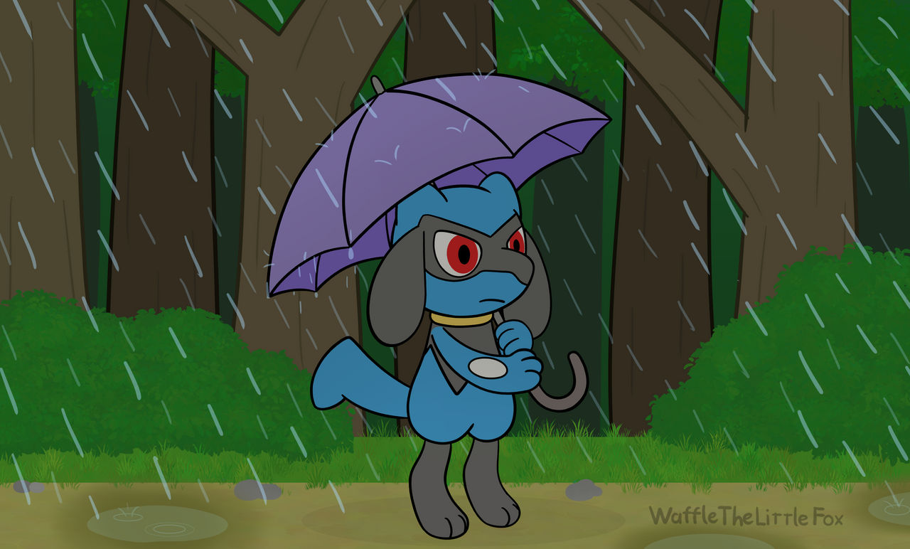 Riolu in the rain by WaffleTheLittleFox on DeviantArt