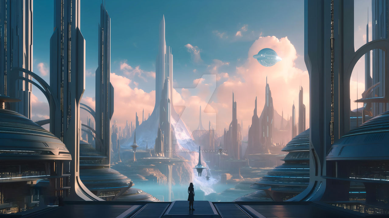 A sprawling futuristic city where the by MHoltsmeier on DeviantArt