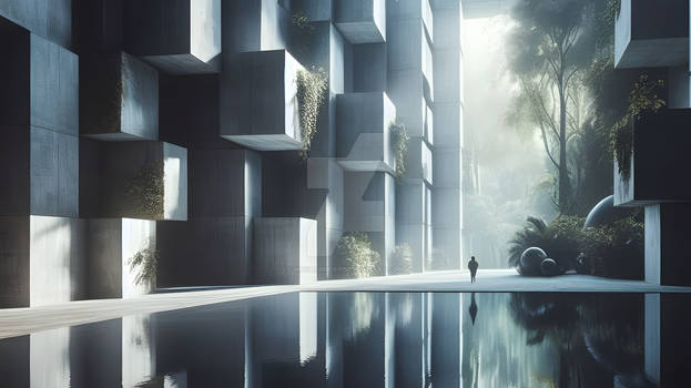 Surreal architecture with a person