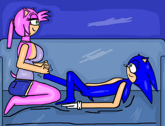 Sonic getting a foot massage from Amy Rose by cvgwjames