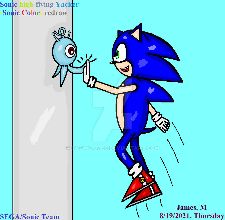 Sonic high-fiving Yacker redraw (by James M) by cvgwjames on DeviantArt