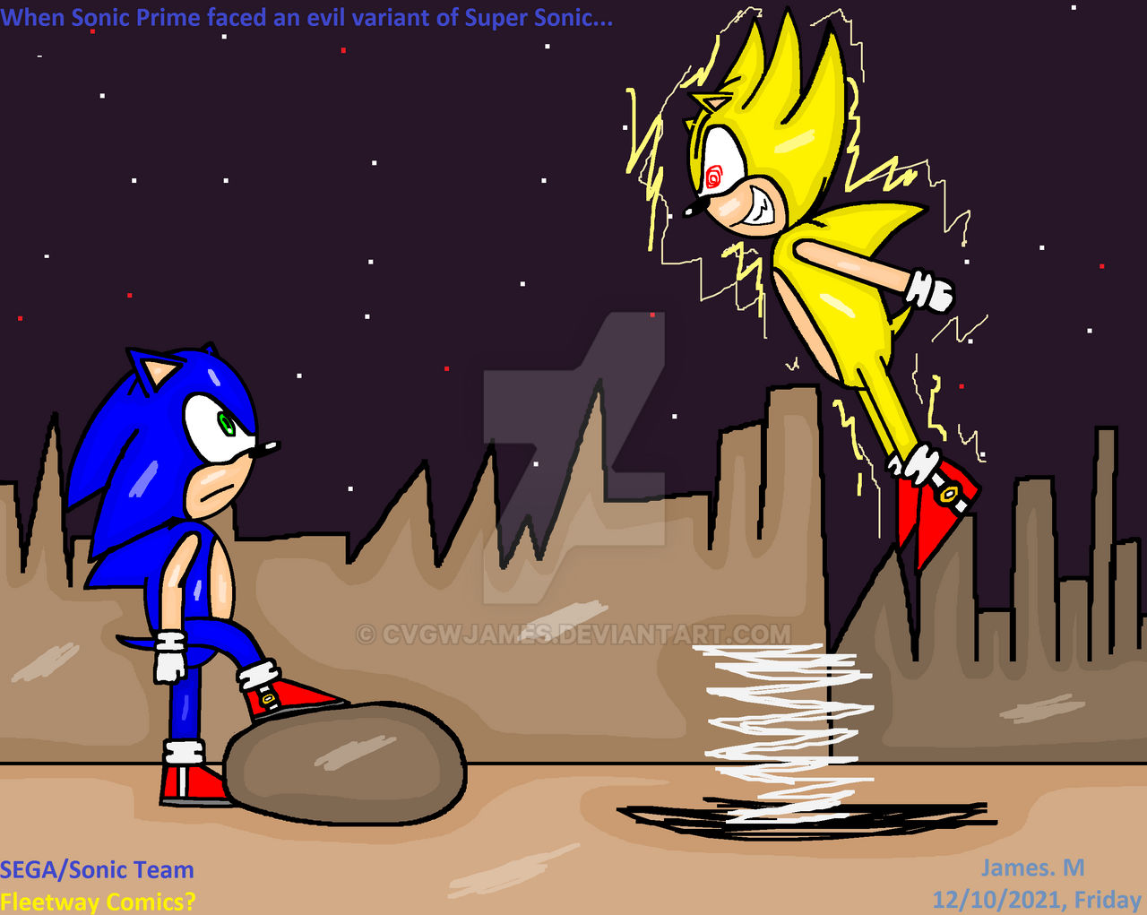 Sonic faces Evil Super Sonic (by James M) by cvgwjames on DeviantArt