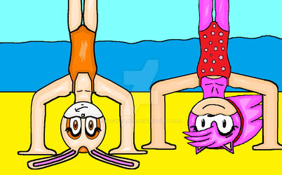 Cream + Classic Amy at the beach doing handstands by cvgwjames