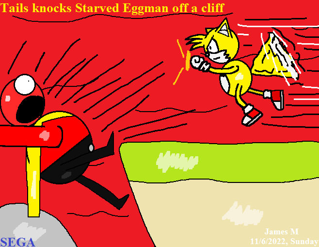 Tails knocks Starved Eggman off a cliff by cvgwjames on DeviantArt