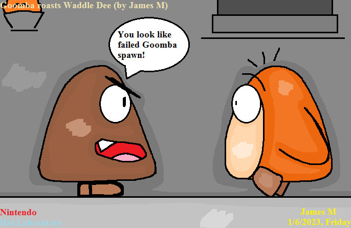 Cooked Goomba Goomba roasts Waddle Dee (by James M) by cvgwjames on DeviantArt