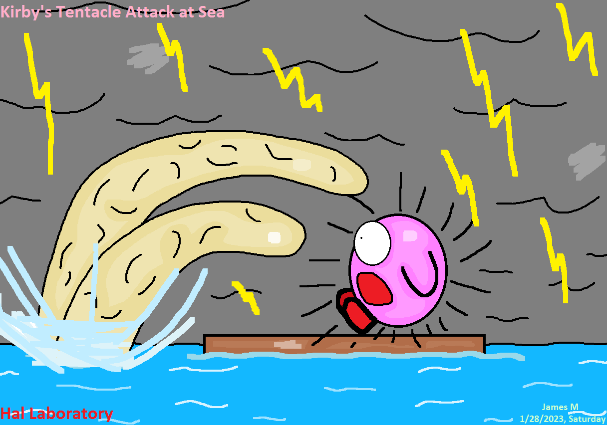 Kirby evades Morpha's tentacles (by James M) by cvgwjames on DeviantArt