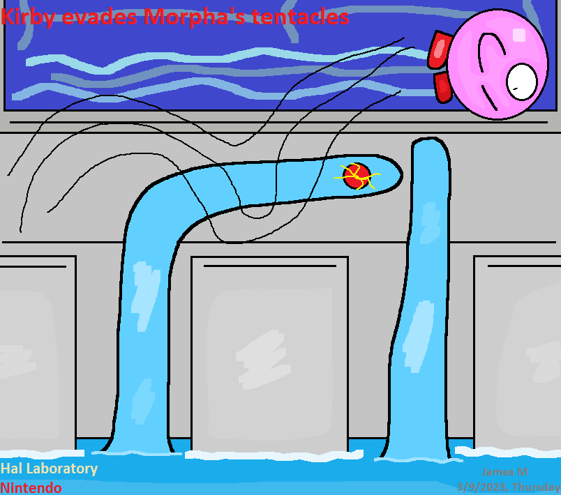 Kirby evades Morpha's tentacles (by James M) by cvgwjames on DeviantArt