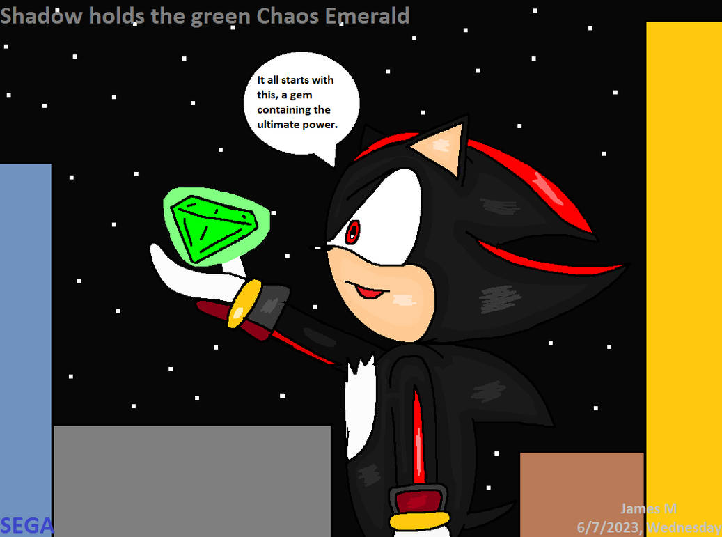 Shadow Emerald Shadow holds the green Chaos Emerald -SA2 redraw by cvgwjames on DeviantArt