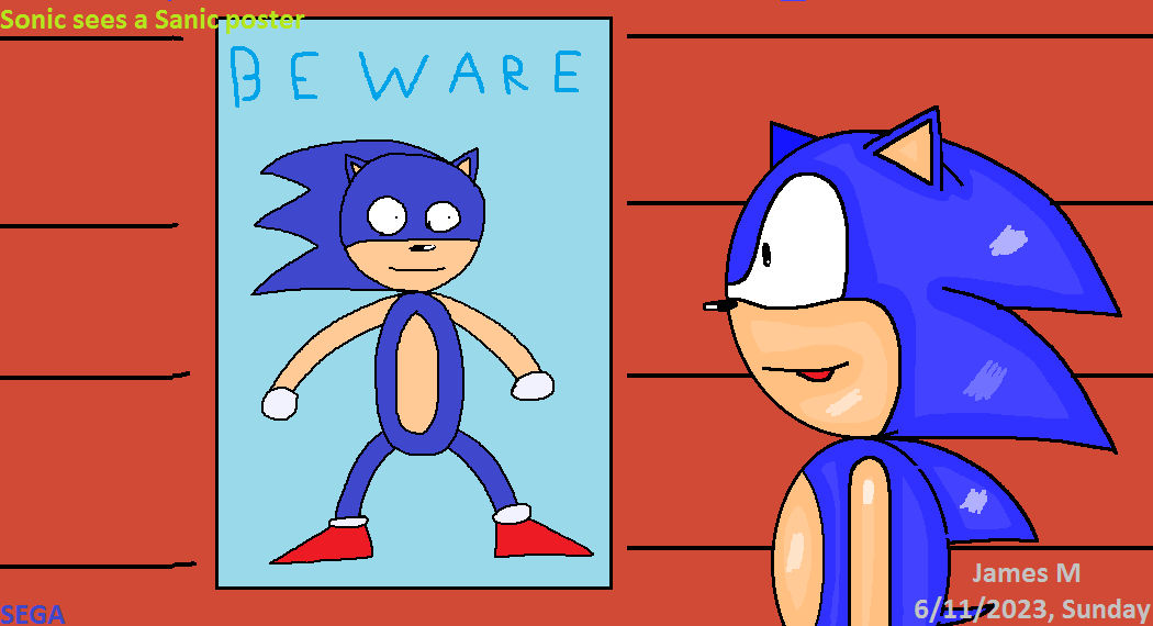 When Sonic saw a Sanic poster (by James M) by cvgwjames on DeviantArt