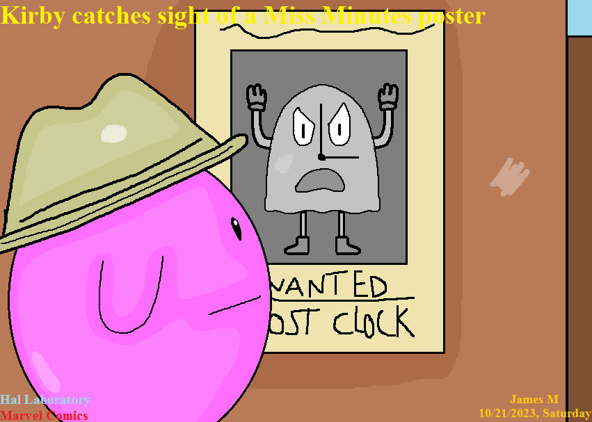 Kirby catches sight of a Miss Minutes poster by cvgwjames on DeviantArt Kirby catches sight of a Miss Minutes poster by cvgwjames on DeviantArt