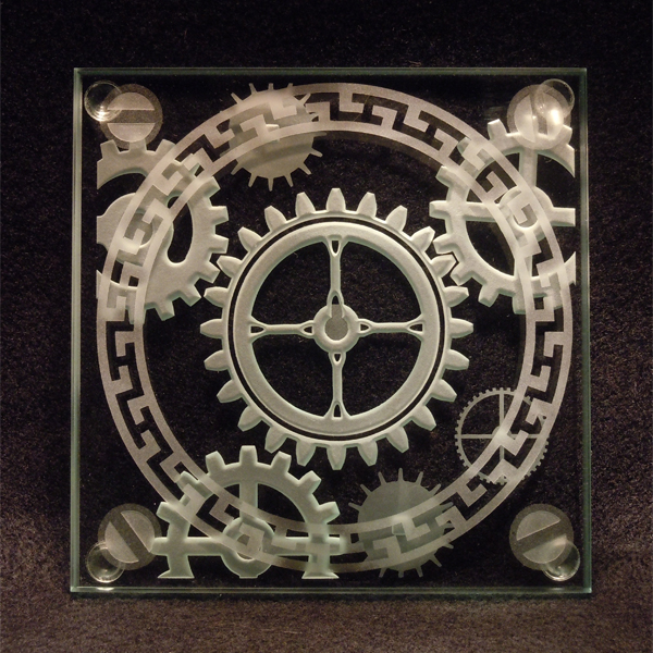 Steampunk Gear carved glass