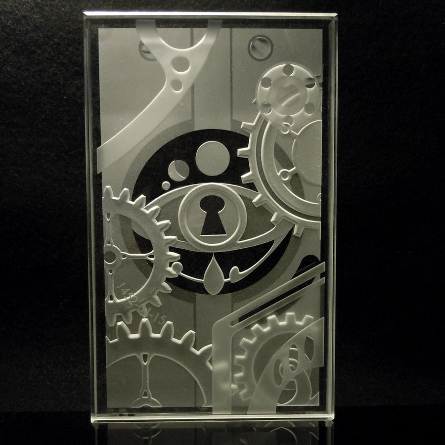 Steampunk Etched Glass Mechanical Key Paperweight