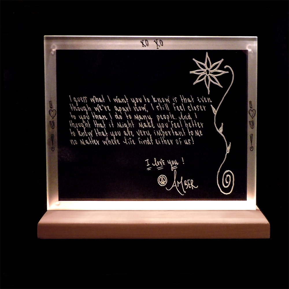 Etched Art Glass Handwritten Letter Sister's Love