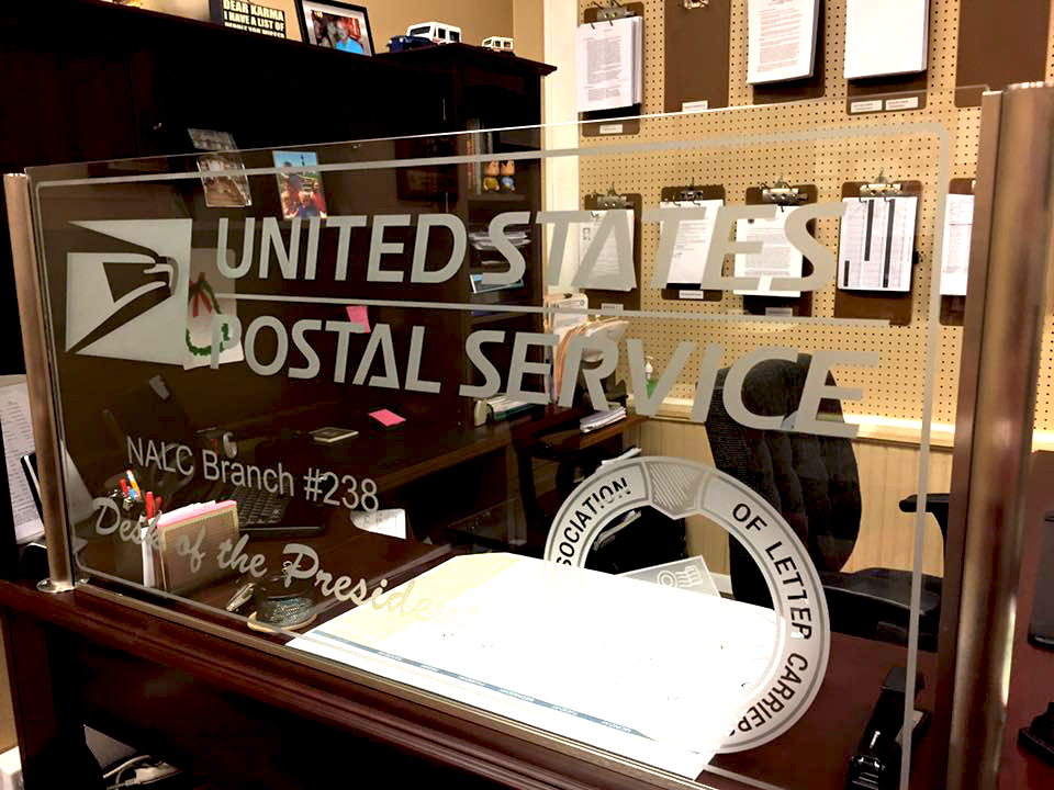 USPS Postal Service Etched Glass Partition Install