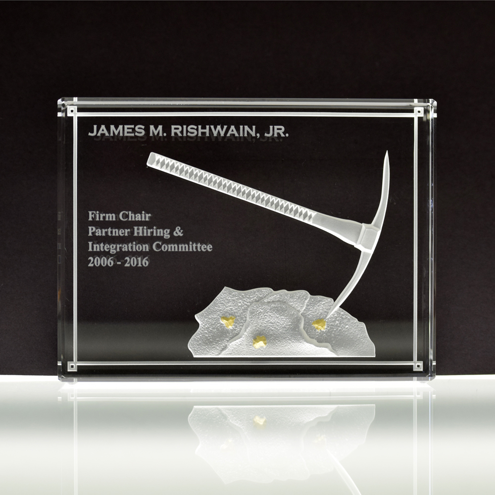 Crystal Award Multi Stage Etched - Pickaxe in Rock