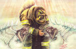 9 11 Morose Fireman n Angels by BlackUniGryphon