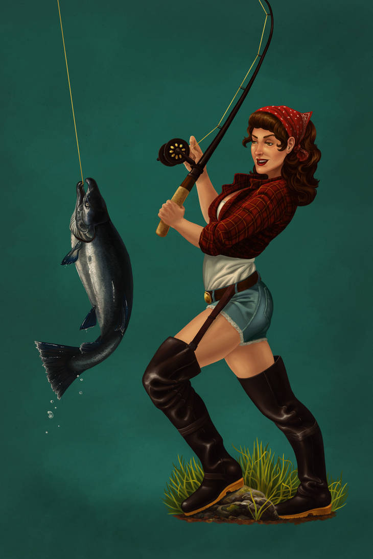 Fishing Pinup by AlixBranwyn on DeviantArt