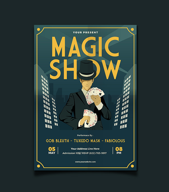 Magic Show poster design template. Magic show flyer design with