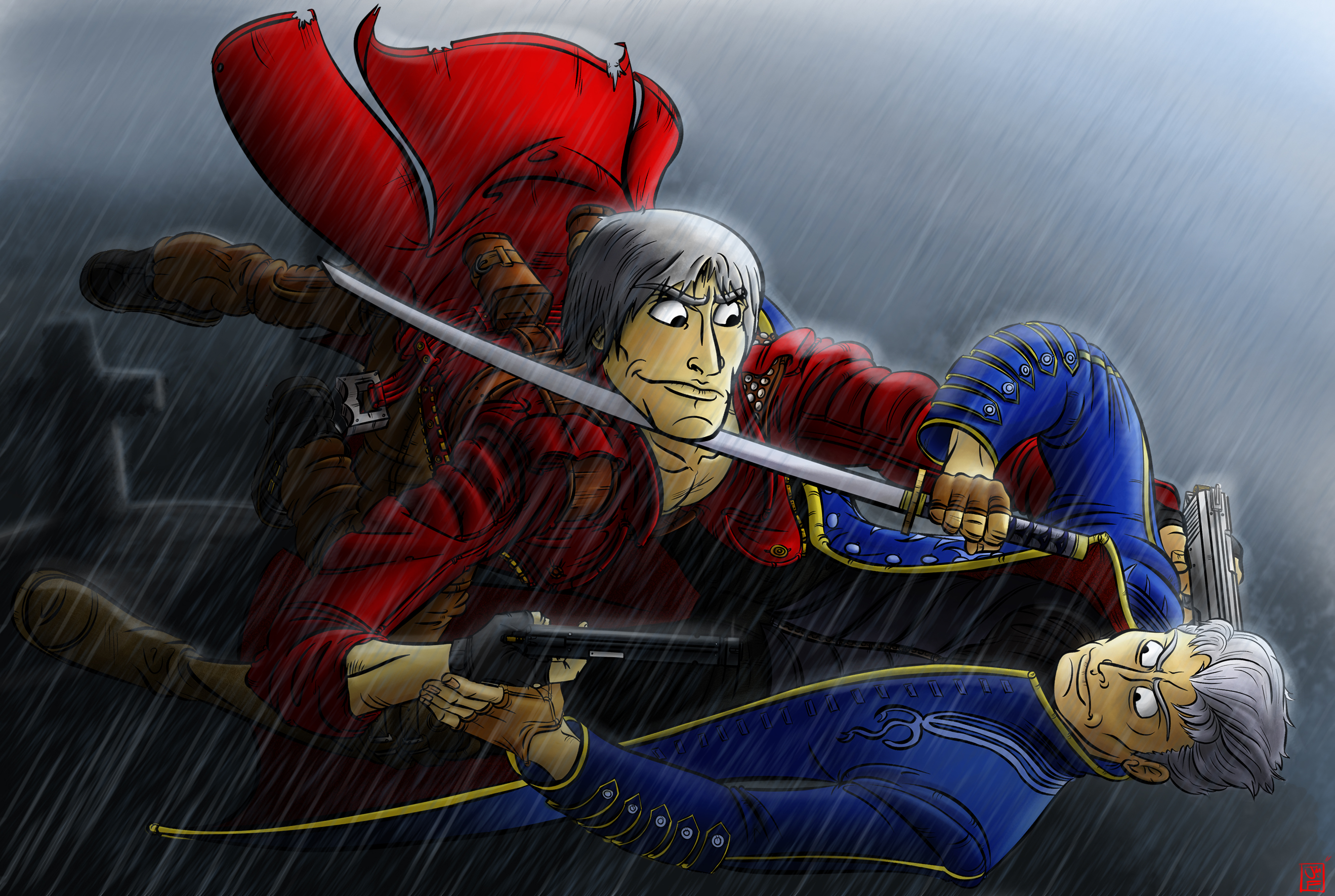 Vergil in the rain, colored by me from the Devil may cry 3 manga